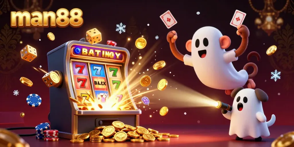 Explore the vibrant casino fun with man88 as the poltergeist monkey juggles golden goodies while the puppy hunts for ghosts.
