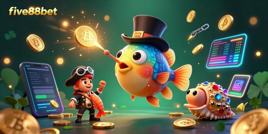 Engage in winning strategies with five88bet, illustrated by a deep-sea anglerfish attracting coins.