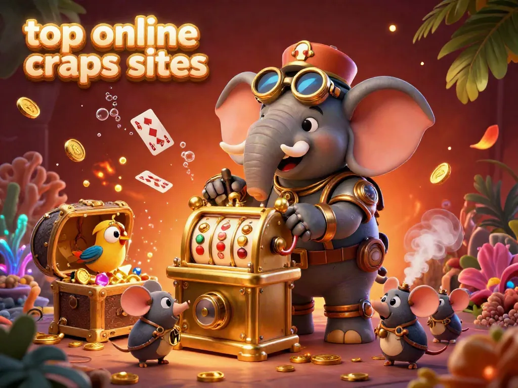 Experience action with top online craps sites in this vibrant 3D casino scene filled with animated elements.