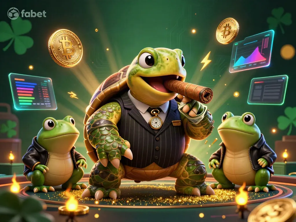 Experience exhilarating gambling at fabet with a lively scene featuring a mobster turtle and bullfrog enforcers.