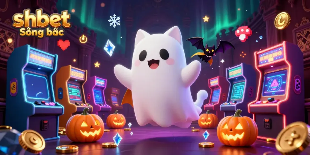 Engage with shbet Sòng bạc in a vibrant haunted casino adventure featuring friendly ghost characters.