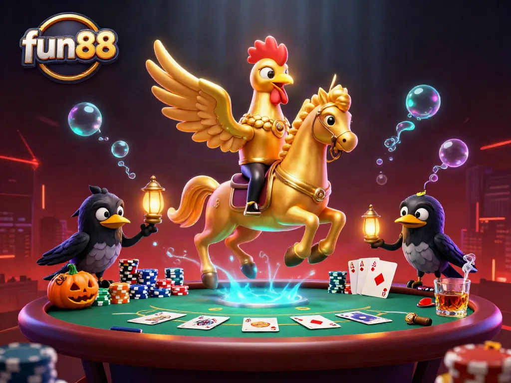 Experience fun88 with a vibrant casino adventure featuring a golden rooster and poker delights.