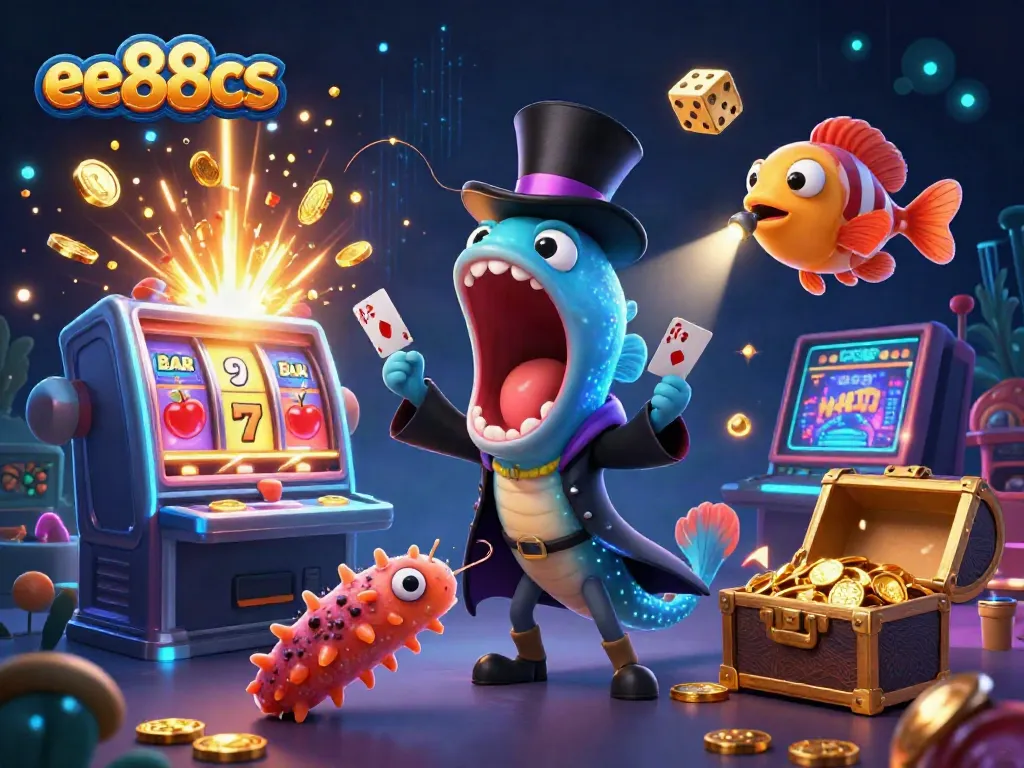 Experience excitement at ee88cs with a vibrant 3D casino scene featuring animated sea creatures.