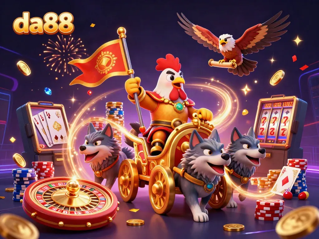 Participate in thrilling gaming at da88 with vibrant characters and gold coins.