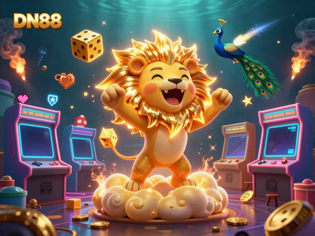 Play engaging games on DN88 with vibrant, interactive 3D illustrations showcasing an animated casino theme.