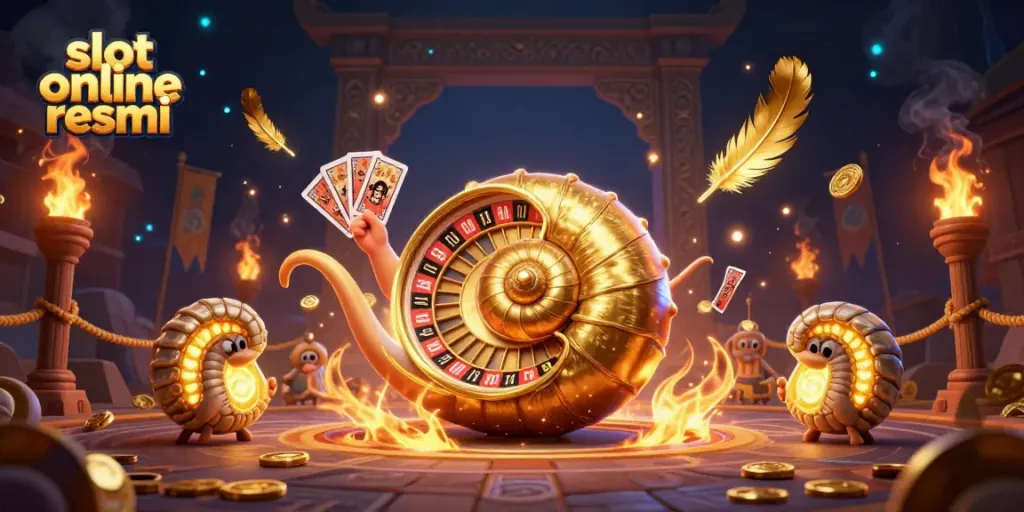 Experience the thrill of slot online resmi with dynamic 3D visuals featuring an ancient nautilus and golden gaming elements.