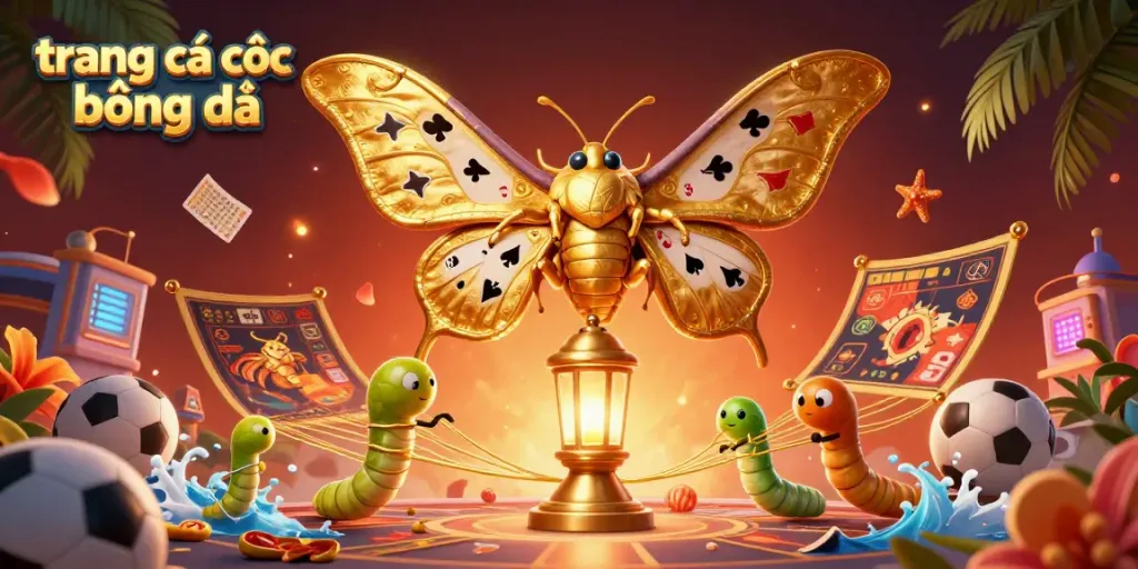 Experience the excitement of trang cá cược bóng đá with a dazzling scene of an atlas moth and sports betting elements in vibrant visuals.