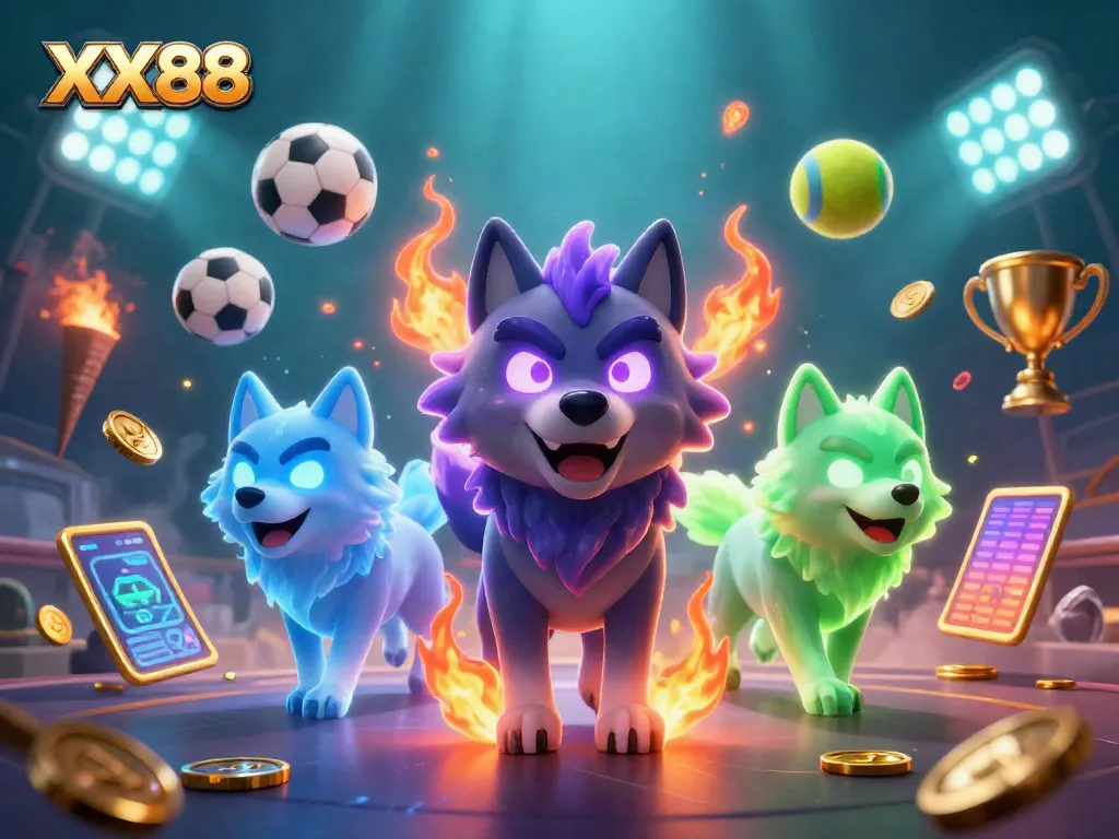 Experience exciting betting with XX88, highlighted by dynamic sports elements and a magical wolf pack.