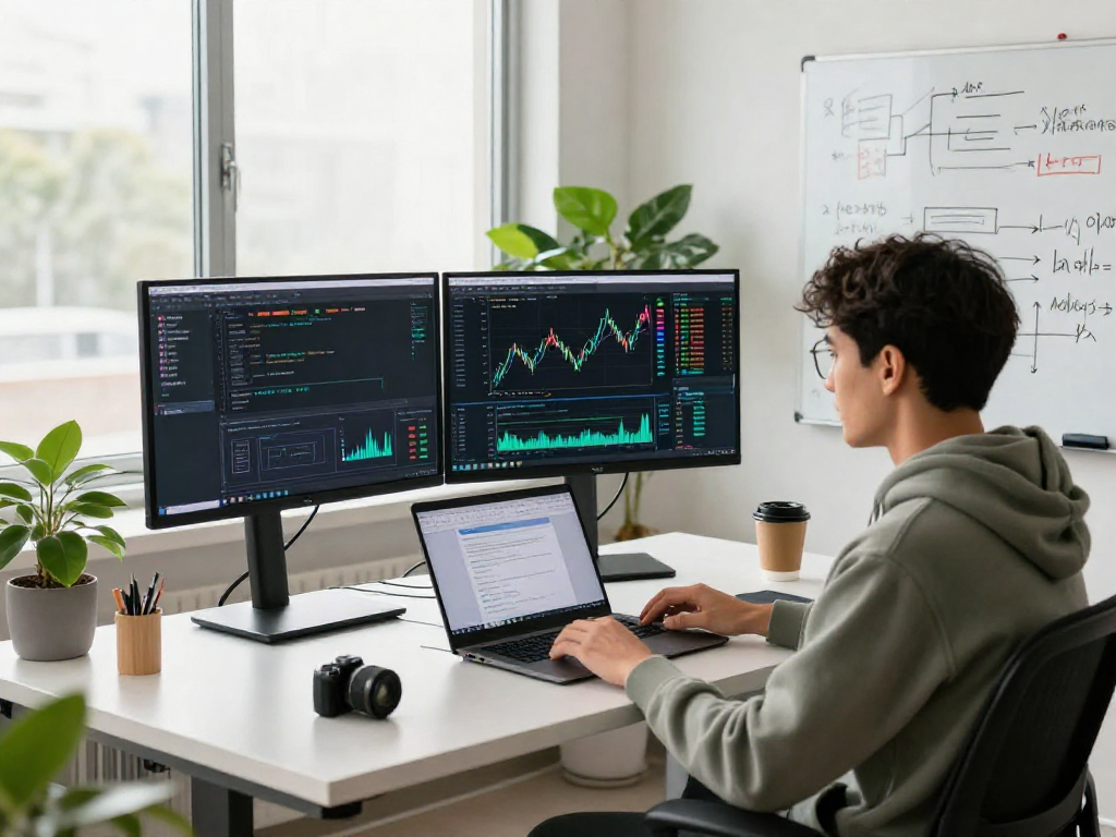 Real-time data analysis in a tech office showcasing global futures real-time API.