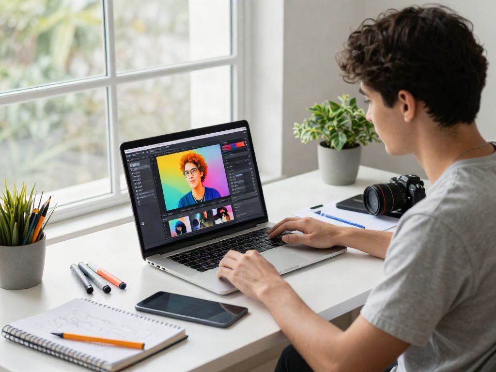 Boost your creativity with a free AI image editor in a vibrant home office.