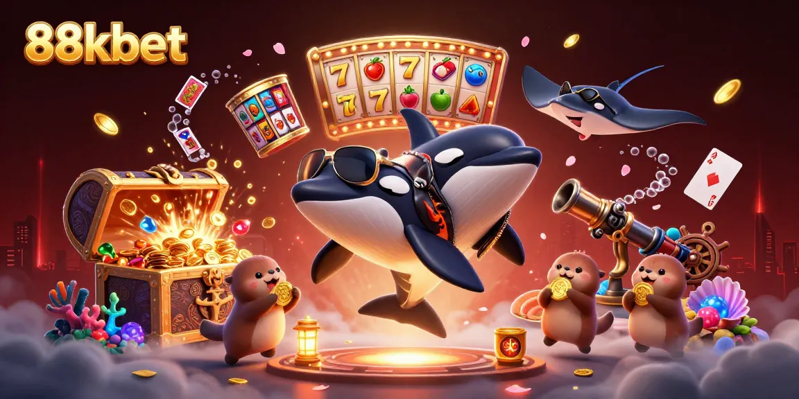 Experience the thrill of 88kbet with vibrant characters and dynamic casino elements in a rich underwater scene.