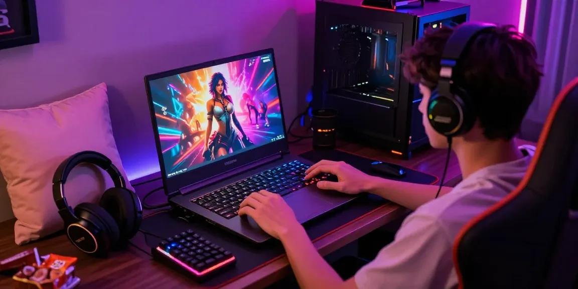 Engaging scene of a player immersed in online porn ganes with vibrant graphics and gaming accessories.