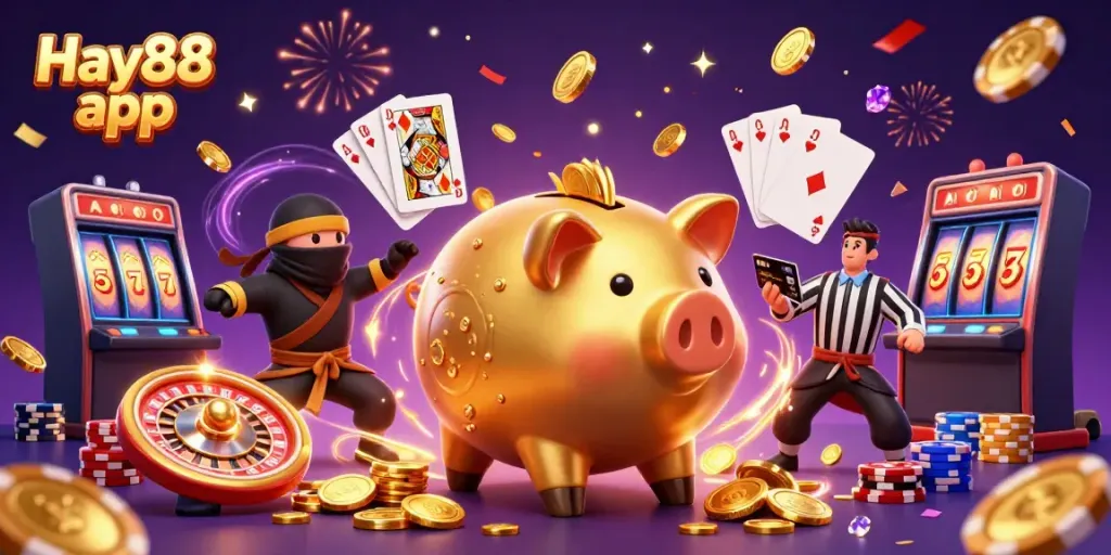 Join the excitement with the Hay88 app, where fun and fortune collide in an animated casino showdown!