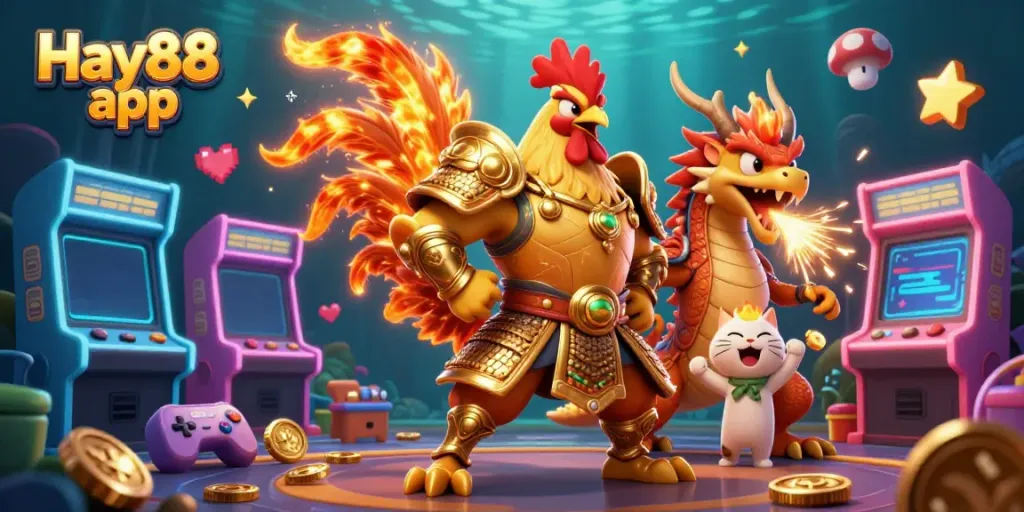 Engage with the Hay88 app's vibrant casino adventure featuring dynamic characters and game elements.
