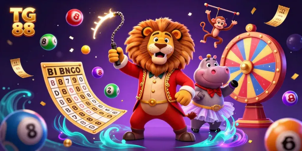 Engage with exciting lottery games at TG 88 featuring vibrant casino characters and dynamic bet elements.