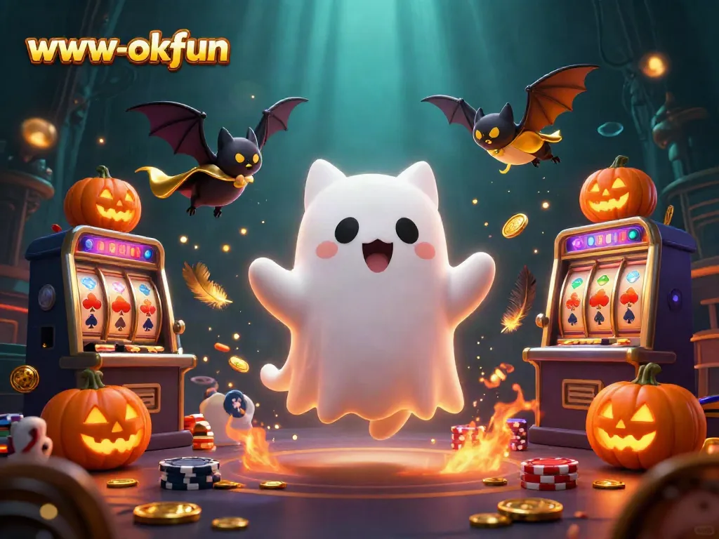Experience thrilling fun at www-okfun with a playful ghost cat in a haunted casino.