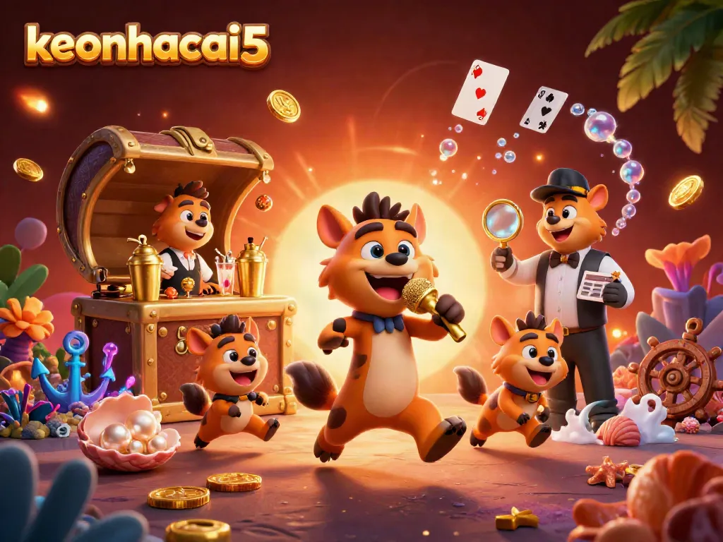 Discover keonhacai5's dynamic casino scene with cartoon hyenas in action.