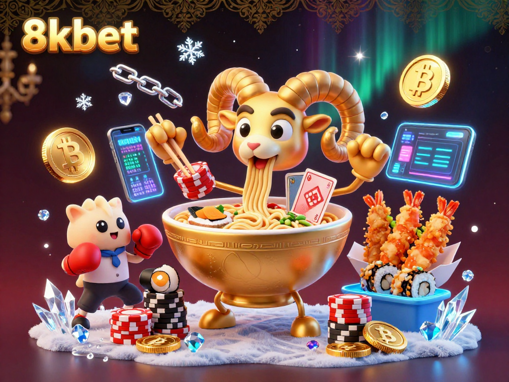 Engage in thrilling games at 8xbet as vibrant 3D characters celebrate cryptocurrency wins surrounded by dazzling casino elements.