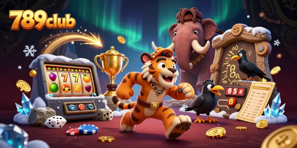 Engage with thrilling gameplay at 789club, showcasing a vibrant prehistoric casino scene.