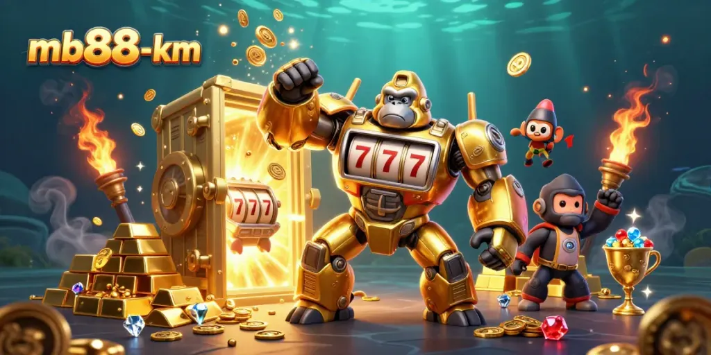 Experience thrilling wins with mb88-km as the golden gorilla mech triumphs in this 3D casino adventure!