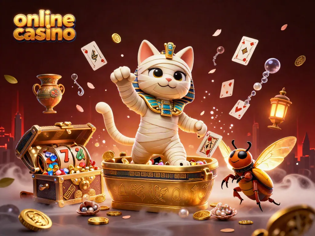 Experience the thrill of an online casino with an Egyptian-themed adventure, featuring vibrant, playful elements.