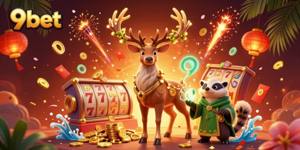 Experience thrilling gameplay with 9bet's vibrant casino atmosphere filled with lucky charms and treasures.