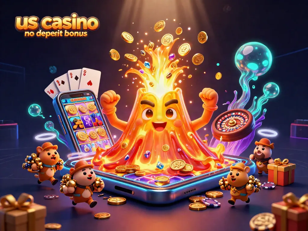 Win big with us casino no deposit bonus in this vibrant 3D illustration of treasures and games!