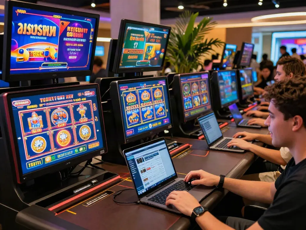 Players enjoying red88 online games in a vibrant digital casino setting
